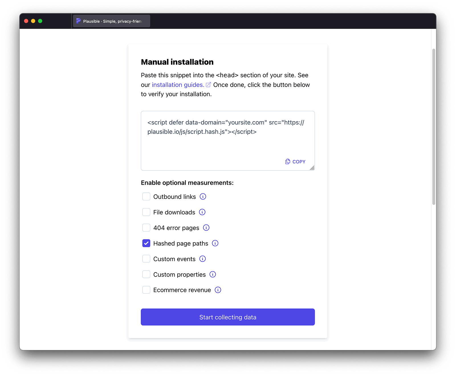 Enable hashed page paths tracking during onboarding