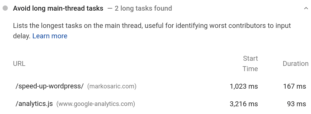 Google Analytics avoid long main-thread tasks